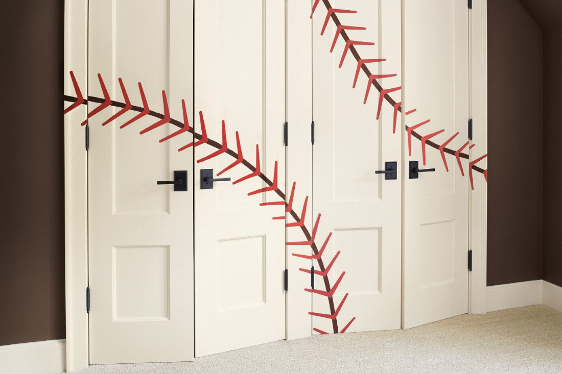 closet doors painted with baseball seams