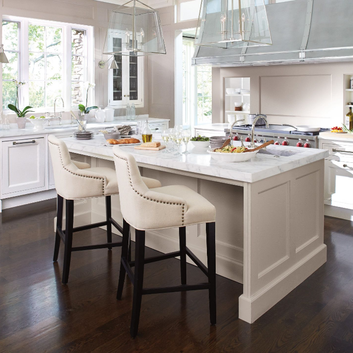 white kitchen walls and island