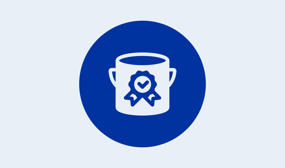 Circle graphic of mug with an award logo.