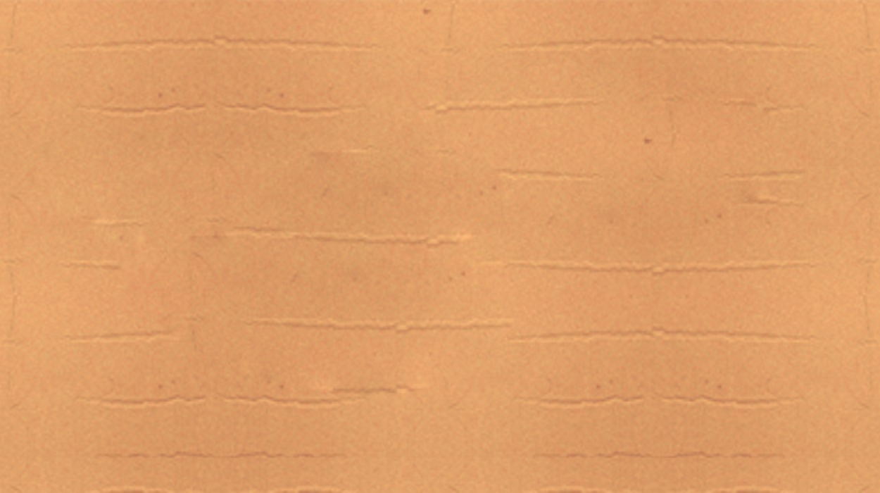 A wall painted rust long ago is showing signs of mudcracking.
